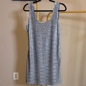 ecru Silver Sequin Scoop Neck Mini Dress